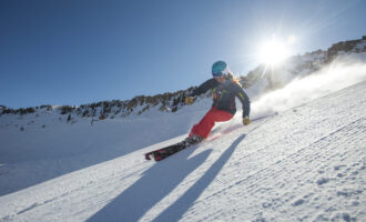 Woman skiing at Snowbird